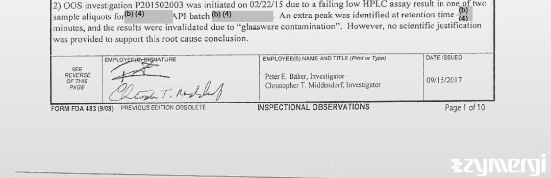Christopher T. Middendorf FDA Investigator Peter E. Baker FDA Investigator