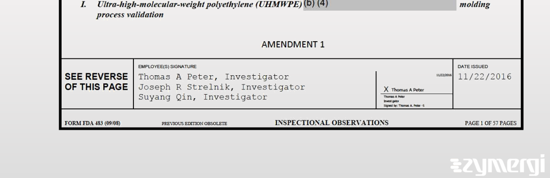 Suyang Qin FDA Investigator Joseph R. Strelnik FDA Investigator Thomas A. Peter FDA Investigator Medical Device Specialist 