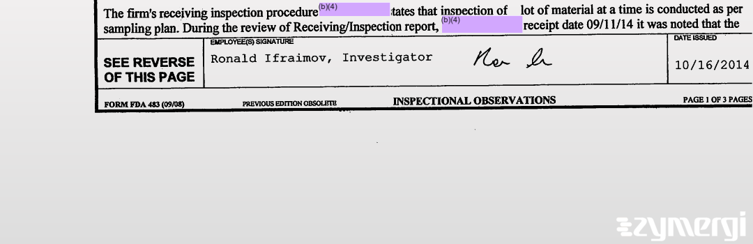 Ronald Ifraimov FDA Investigator