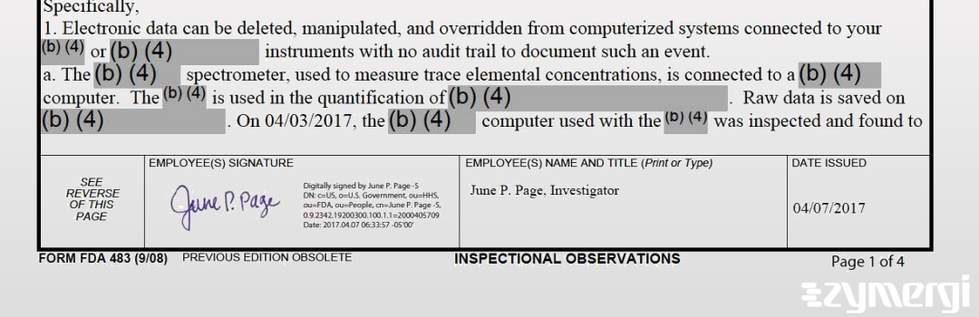 June P. Page FDA Investigator 