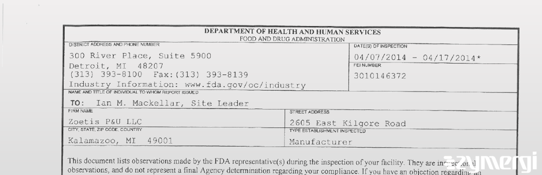 FDANews 483 Zoetis P&U LLC Apr 17 2014 top