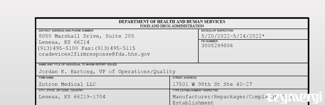 FDANews 483 Zutron Medical LLC May 24 2022 top