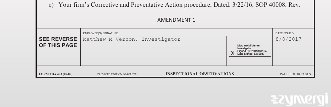 Matthew M. Vernon FDA Investigator 