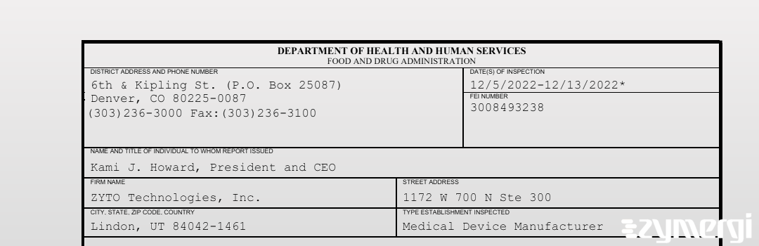 FDANews 483 ZYTO Technologies, Inc. Dec 13 2022 top