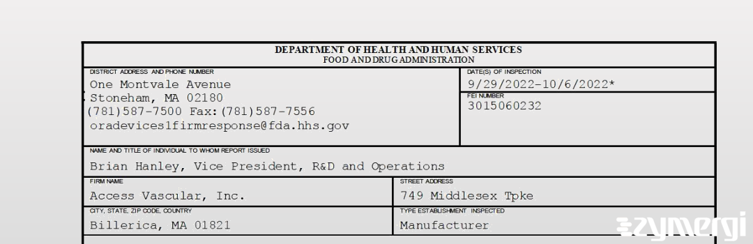 FDANews EIR Access Vascular, Inc Oct 6 2022 top