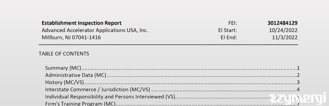 FDANews EIR Advanced Accelerator Applications USA, Inc. Nov 3 2022 top