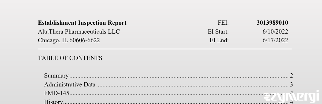 FDANews EIR AltaThera Pharmaceuticals LLC Jun 17 2022 top