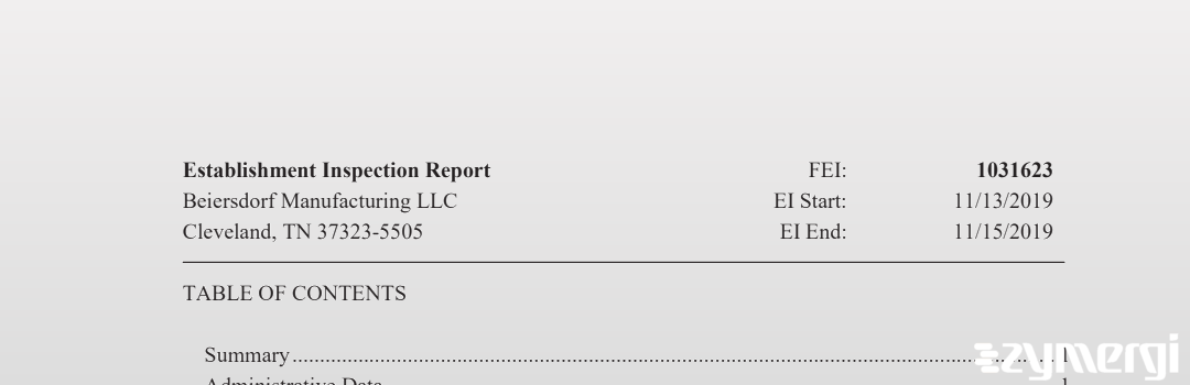 FDANews EIR Beiersdorf Manufacturing, LLC Nov 15 2019 top