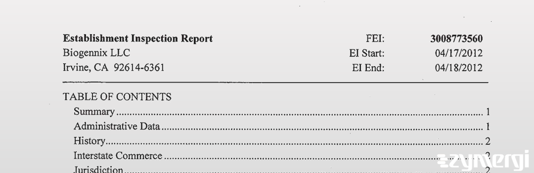 FDANews EIR Biogennix LLC Apr 18 2012 top