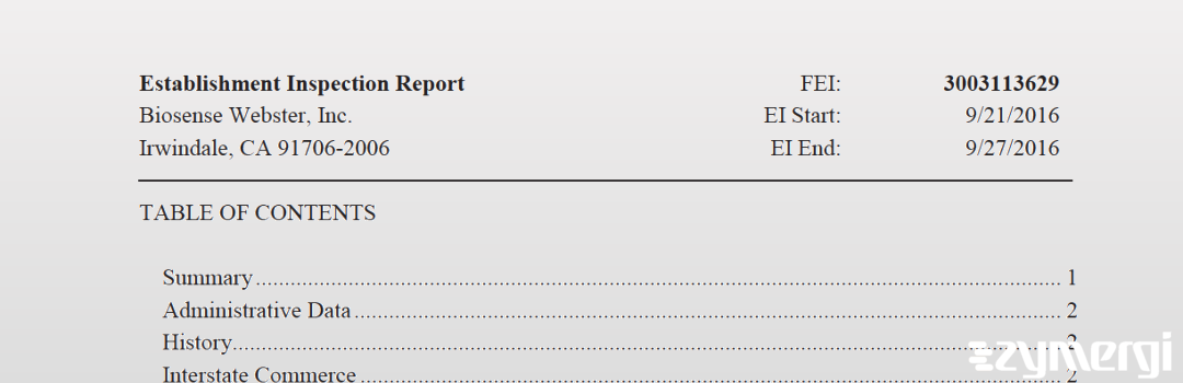 FDANews EIR Biosense Webster, Inc. Sep 27 2016 top