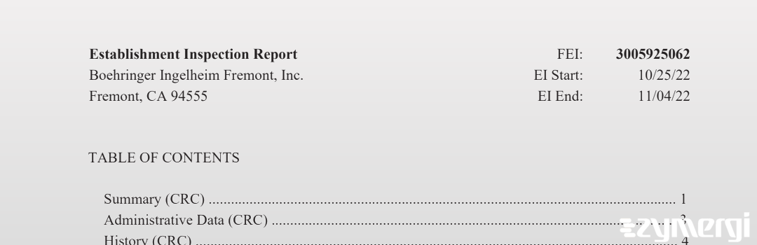 FDANews EIR Boehringer Ingelheim Fremont, Inc. Nov 4 2022 top