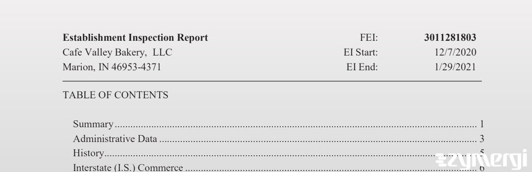 FDANews EIR Cafe Valley Bakery,  LLC Jan 29 2021 top