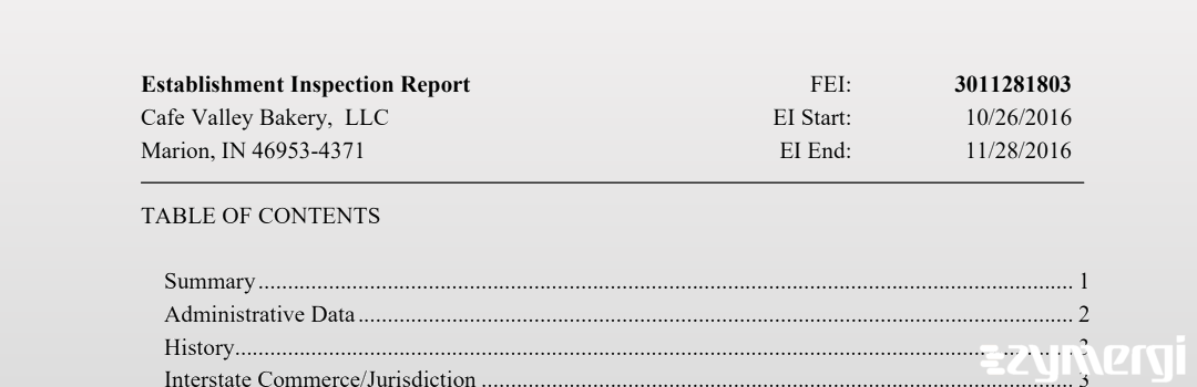 FDANews EIR Cafe Valley Bakery, LLC Nov 28 2016 top