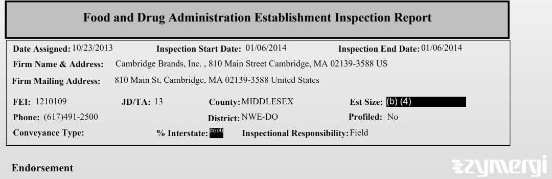 FDANews EIR Cambridge Brands, Inc. Jan 6 2014 top