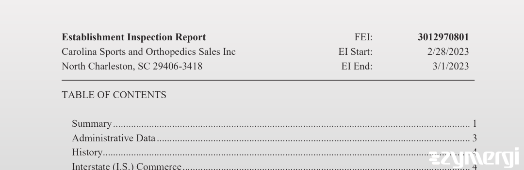 FDANews EIR Carolina Sports and Orthopedics Sales Inc Mar 1 2023 top