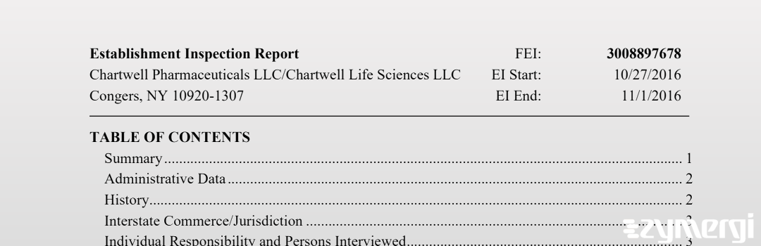 FDANews EIR Chartwell Pharmaceuticals LLC Nov 1 2016 top