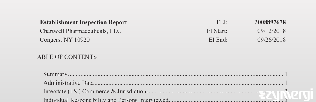 FDANews EIR Chartwell Pharmaceuticals LLC Sep 26 2018 top