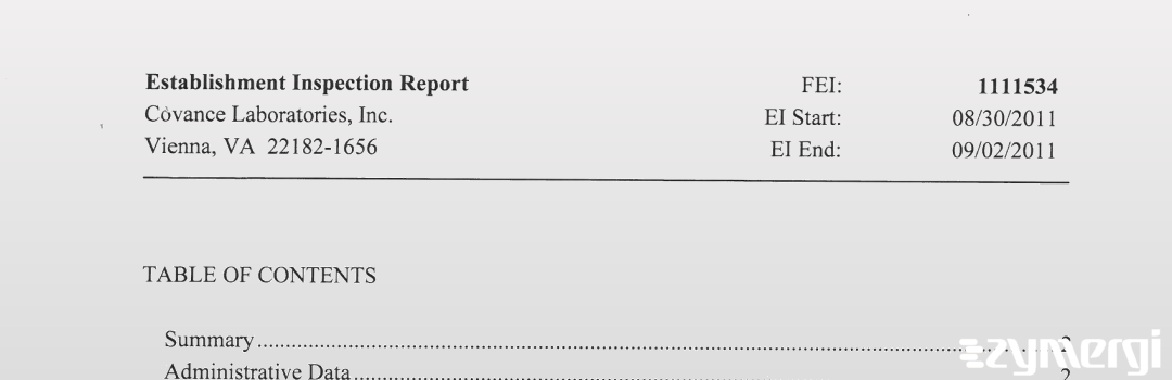 FDANews EIR Covance Laboratories, Inc. Sep 2 2011 top