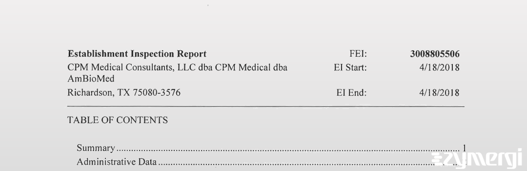 FDANews EIR CPM Medical Consultants, LLC dba CPM Medical dba AmBioMed Apr 18 2018 top