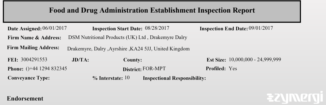 FDANews EIR DSM Nutritional Products (UK) Ltd Sep 1 2017 top