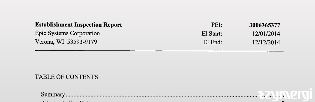 FDANews EIR Epic Systems Corporation Dec 12 2014 top