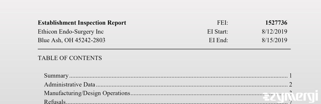 FDANews EIR Ethicon Endo-Surgery Inc Aug 15 2019 top