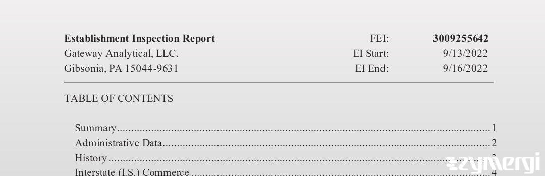 FDANews EIR Gateway Analytical, LLC. Sep 16 2022 top