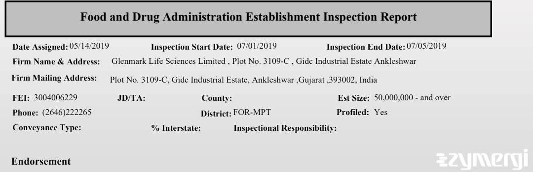 FDANews EIR Glenmark Life Sciences Limited Jul 5 2019 top