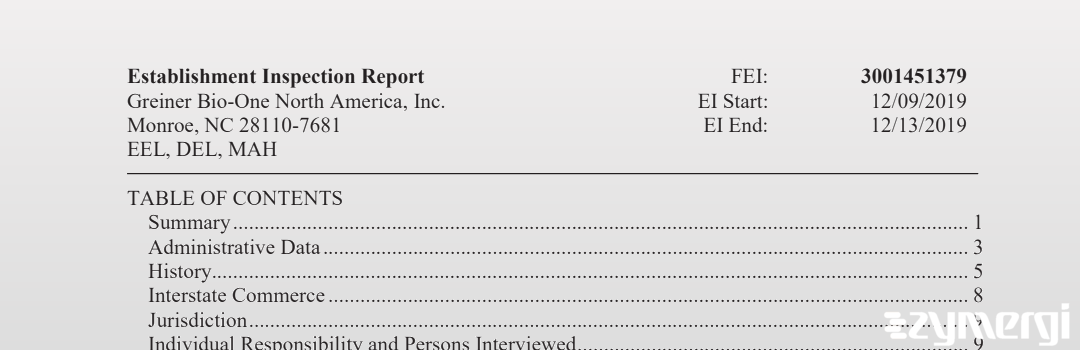 FDANews EIR Greiner Bio-One North America, Inc. Dec 13 2019 top