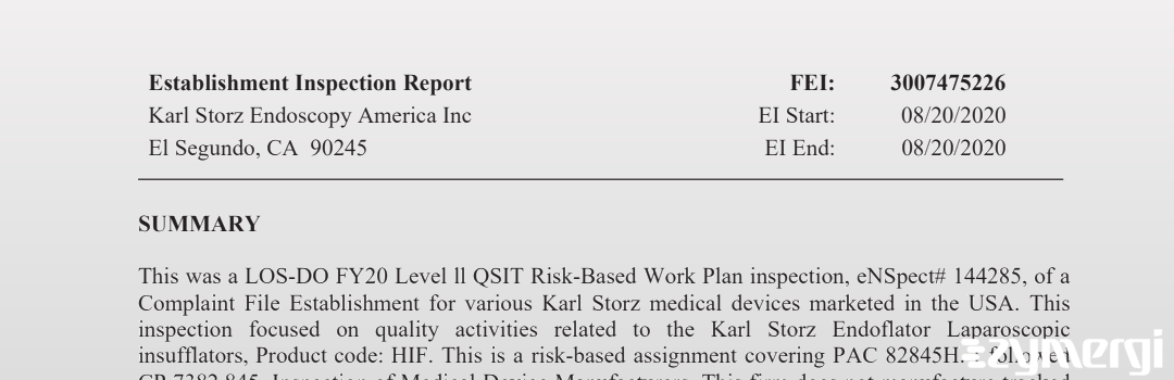 FDANews EIR Karl Storz Endoscopy Aug 20 2020 top