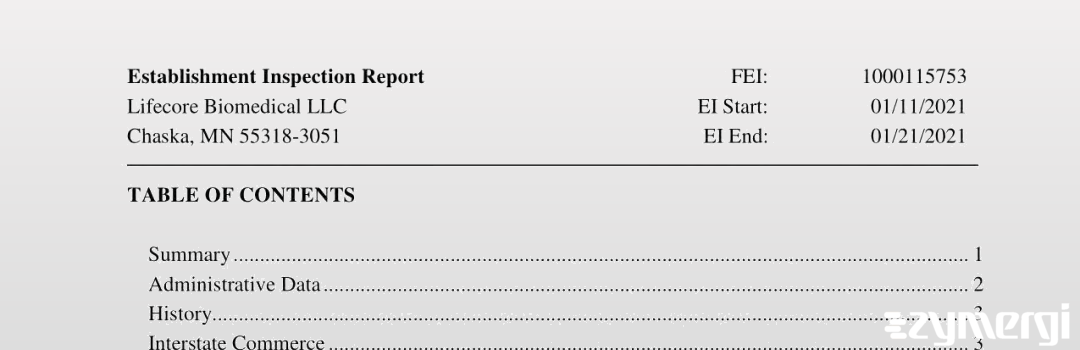 FDANews EIR Lifecore Biomedical LLC Jan 21 2021 top