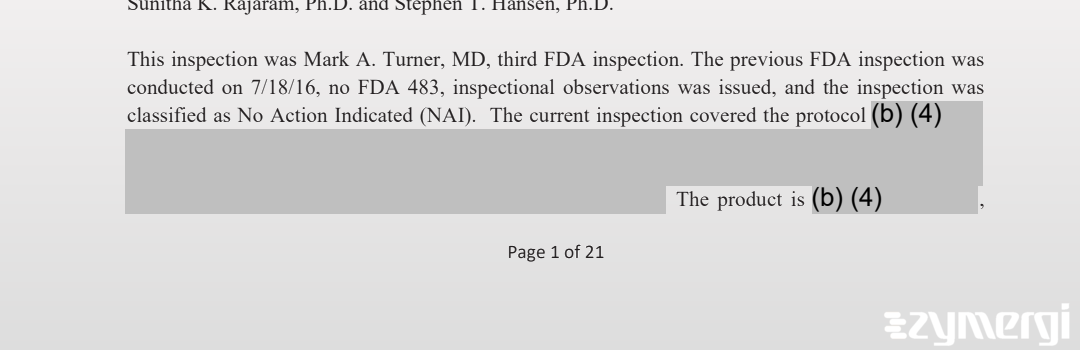 Sunitha K. Rajaram FDA Investigator Stephen T. Hansen FDA Investigator