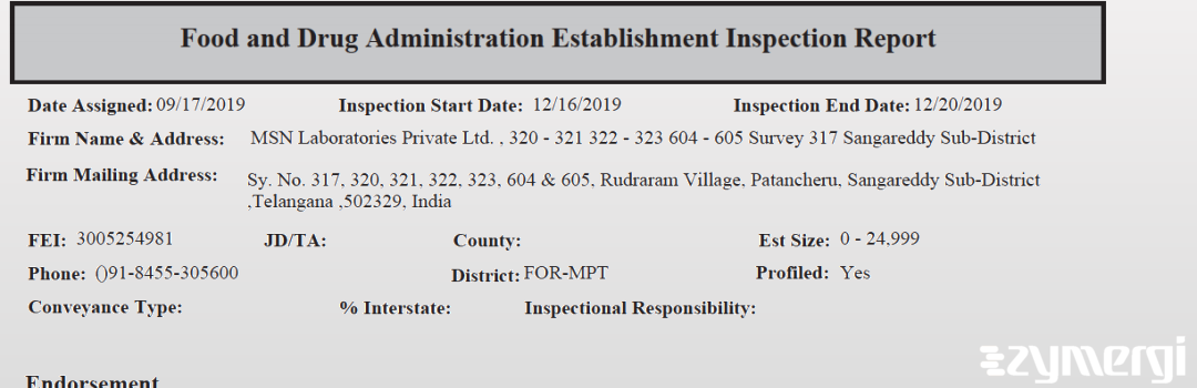 FDANews EIR MSN Laboratories Private Ltd. Dec 20 2019 top