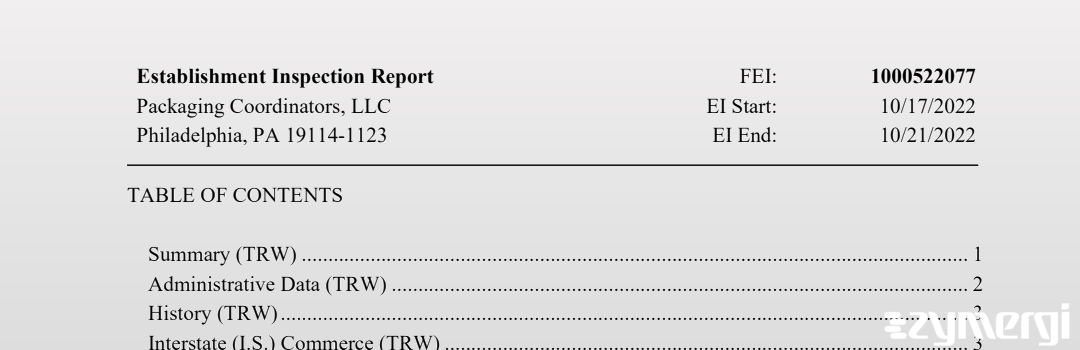 FDANews EIR Packaging Coordinators, LLC Oct 21 2022 top
