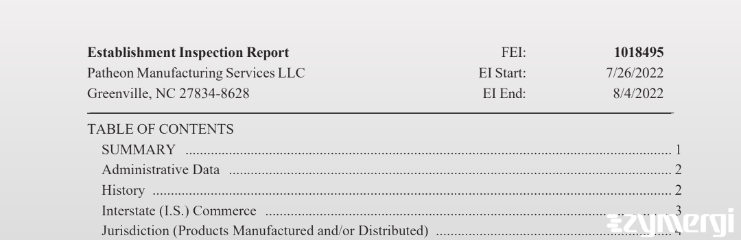 FDANews EIR Patheon Manufacturing Services LLC Aug 4 2022 top