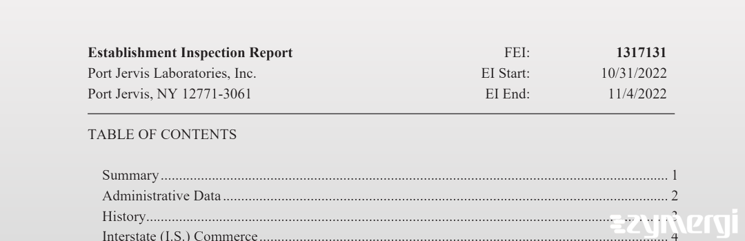 FDANews EIR Port Jervis Laboratories, Inc. Nov 4 2022 top