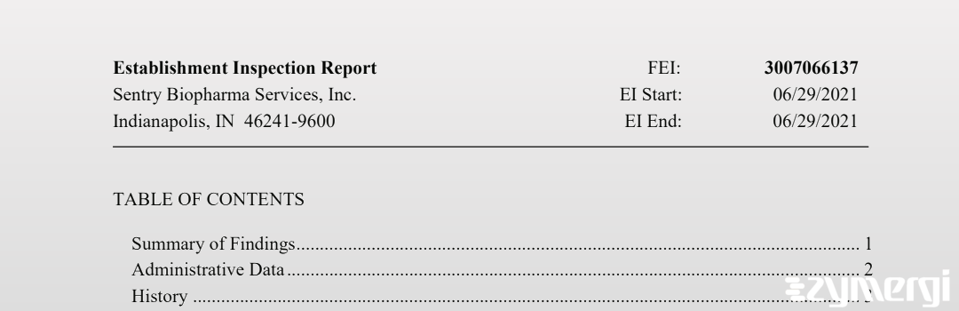 FDANews EIR Sentry Biopharma Services, Inc. Jun 29 2021 top