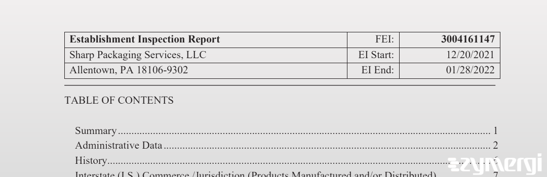 FDANews EIR Sharp Packaging Services, LLC Jan 28 2022 top