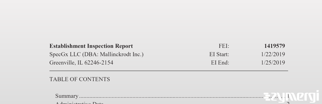 FDANews EIR SpecGx LLC (DBA: Mallinckrodt Inc.) Jan 25 2019 top