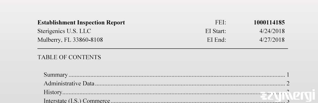 FDANews EIR Sterigenics US LLC Apr 27 2018 top