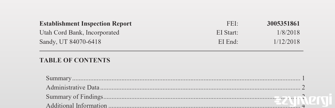 FDANews EIR Utah Cord Bank, Incorporated Jan 12 2018 top